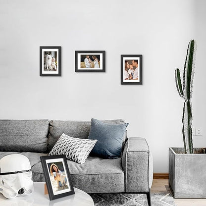 4x6 Picture Frame Set of 4, Displays 3.5x5 with Mat or 4x6 Without Mat, Photo Frames for Wall Hanging or Tabletop, Includes HD Plexiglass, Black