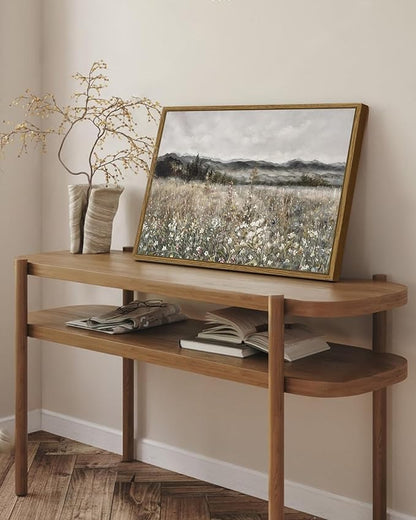 SHENIFY 16x24in Large Vintage Landscape Framed Canvas Wall Art Prairie in Full Bloom Classic Painting Modern Farmhouse Bathroom Office Decor - Natural Framed