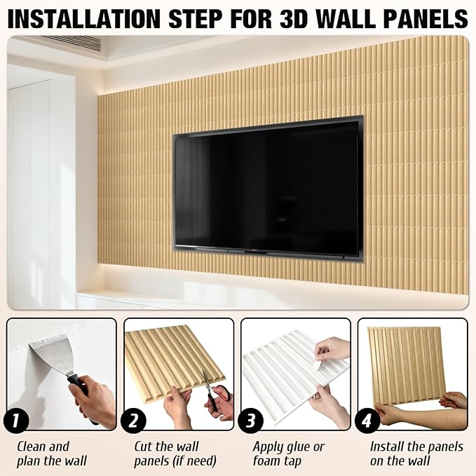 Qidejoy 33 Pcs 3D PVC Slat Wall Panels 12X12in Fluted Textured Paneling Modern Decorative Tiles Cuttable Paintable DIY Wall Art for Interior Decor, Bedroom, Farmhouse, Ceiling, TV Background (Oak)