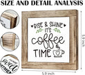 Rise & Shine Coffee Decor Set - Rustic Wooden Table Sign, Farmhouse Style, Coffee Station Decor