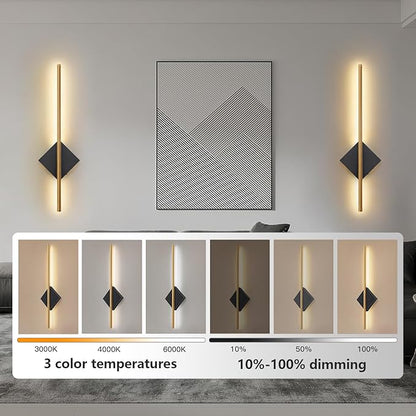 Battery Operated Wall Sconces Set of Two, Modern Sconces Wireless Cordless Rechargeable Light with Remote, Gold and Black Wall Lamp Dimmable Home Decor for Bedroom Living Room Hallway Timing 23.6 Inch