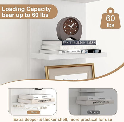 Fun Memories 5-Tier Wall Shelf Unit, 48" Tall Floating Storage Organizer for Bedroom, Living Room, and Home Decor, White Vertical Shelving Unit