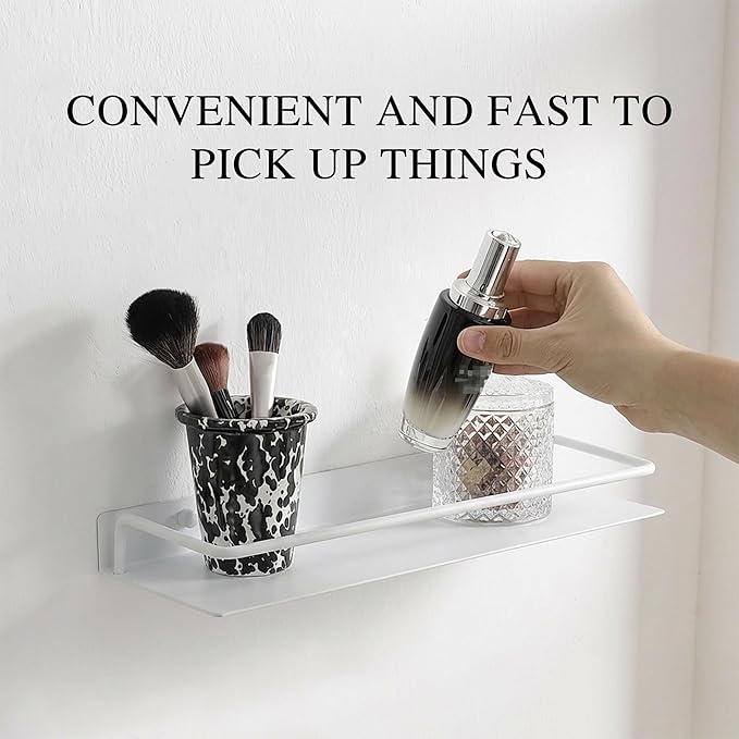 Small Shelf for Wall, Small Floating Shelf, Black Wall Shelves, Metal Bathroom Shelves, Metal Floating Shelves for Bathroom Bedroom Kitchen (White, 8Inch)