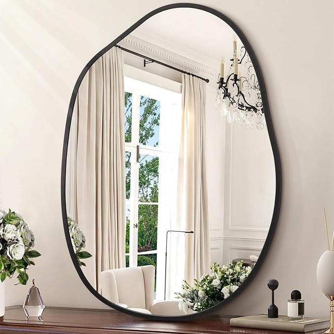 Irregular Wall Mirror, Wall Mirrors Decorative 22"x30" Black Asymmetrical Bathroom Mirrors Aluminum Alloy Frame for Bedroom, Living Room, Cloakroom, Entryway