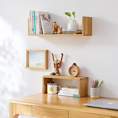 HOMWOO Floating Shelf, FAS Grade Oak Solid Wood Floating Bookshelf U Shape Floating Wall Shelves for Bedroom,Living Room,Bathroom,Office,Kitchen 1 Pcs-(Natural,16inches)