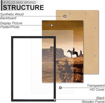 A PLUS MAX 22x34 Picture Frame, Black Engineered Wood Frame for 22 x 34 Inch Picture Poster Photo, Light Weight 22 by 34 Frame with Wood-grain for Wall - 1 Pack/Black/22 x34