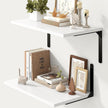 Fun Memories Floating Shelves for Wall, 12 Inch Deep Floating Shelves Set of 2, Wall Mounted Shelf with Metal Brackets, Rustic Wood Wide Shelf for Bathroom, Kitchen and Living Room, White, 24W x 12D