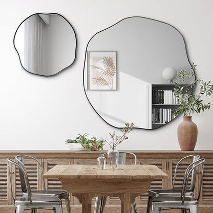 POZINO Irregular Mirror, 30" Large Asymmetrical Wall Mirrors, Scalloped Rounded Mirror, Modern Frameless Abstract Mirrors for Living Room Bedroom Bathroom Entryway Hallway Fireplace