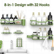 Shower Caddy Adhesive Shower Organizer 8-Pack, Rustproof Stainless Steel Bathroom Shelves, Large Capacity No-Drill Rack Storage Accessories with Soap Dish Toothbrush Holder Hooks