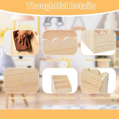 Kids Bookshelf 3-Tier, Solid Wood Bookcase & Montessori Book Display Rack, Open Front Facing Bookshelves for Toddlers, Children's Room, Nursery, Bedroom, Playroom Organizer (Small)