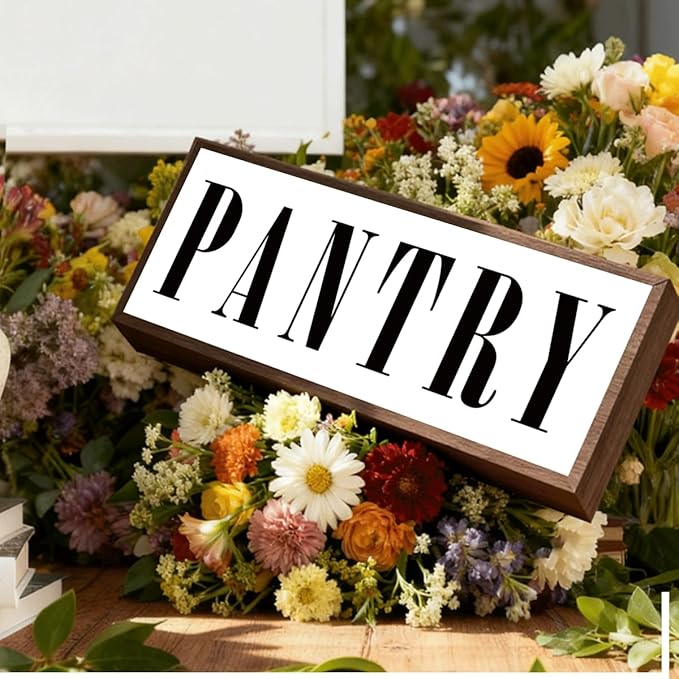 Pantry Sign, Rustic Decorative Wooden Box Signs, Framed Wooden Plaque Sign Decor, Funny Kitchen Decoration, Farmhouse Home Decor for Kitchen Shelf, Pantry Room Decors, Housewarming Gift