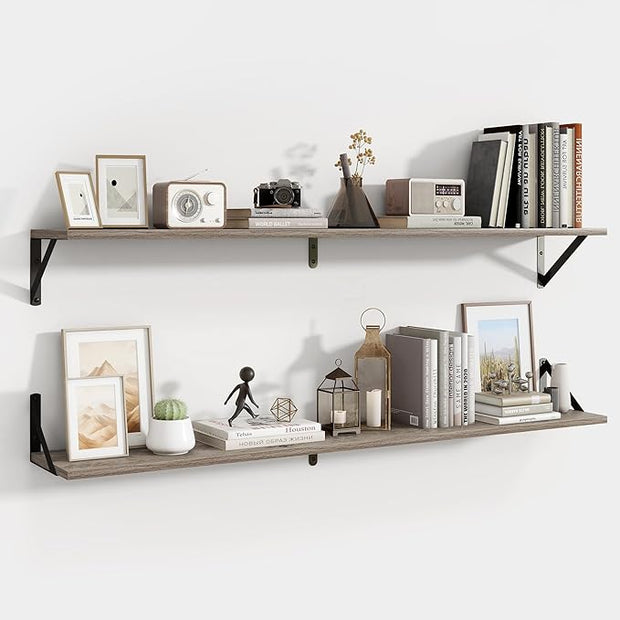 Axeman 48 Inch Floating Shelves | 8 Inch Deep Grey Wall Shelves Set of 2 | 47.3" W x 8" D Rustic Grey Wood Shelves for Bathroom Kitchen Living Room