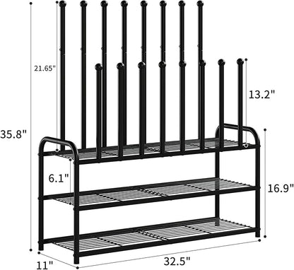 Shoe Rack - 3-Tier Metal Boot Rack Organizer for Entryway, Closet & Garage, Free Standing Shoe Shelf for Storage Tall Boots, Sneakers, Cowboy Boots, Black (Large - 8 Pairs)