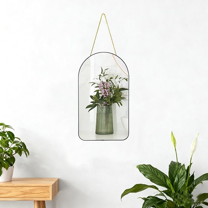 Funerom Decorative Arched Wall Mirror with Black Frame, 15.8 x 9 inches, Small Modern Hanging Mirror for Bedroom Bathroom