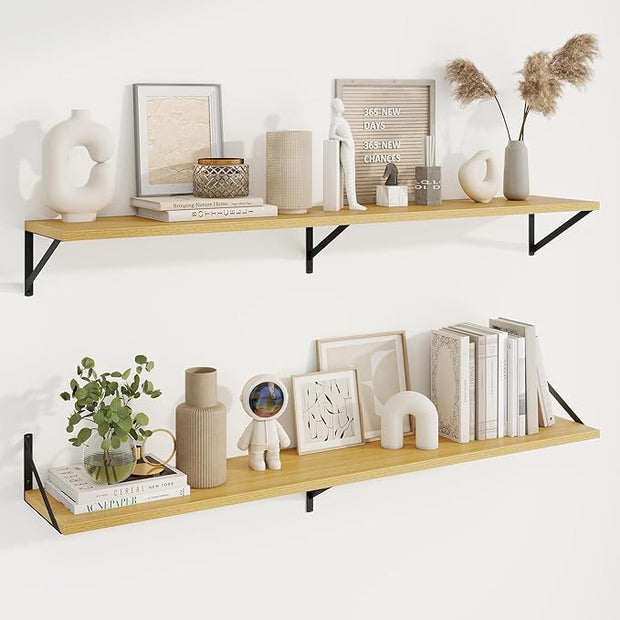 Axeman Deep Floating Shelves | 55 Inch Oak Wall Shelves Set of 2 | 10 Inch Deep Wood Floating Shelves for Wall | 55" W x 10" D Oak Shelves for Living Room Bathroom Kitchen