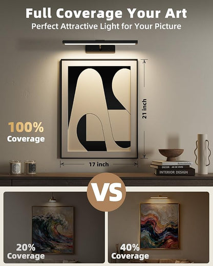 EZVALO Picture Light for Wall, 4800mAh Rechargeable Wireless Battery Lights for Painting, 16In Dimmable Magnetic LED RGB Art Display Light, Colors Temperatures, for Gallery, Living Room, Hallway