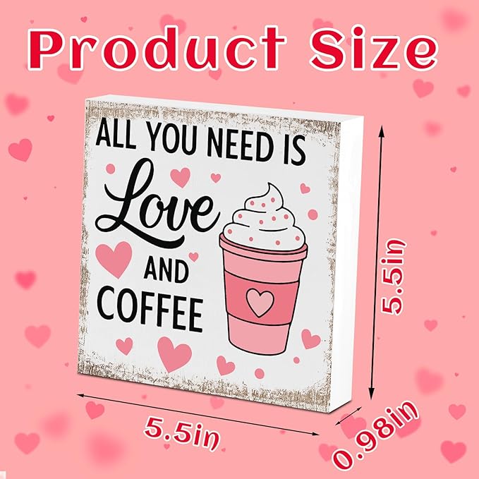 Valentines Coffee Desk Decor, Valentine's Day Gifts for Coffee Lover Bar Station, Valentine Home Office Table Sign for Kitchen Shelf Tiered Tray, Cafe Tabletop Decoration to Couples, You Need Is Love