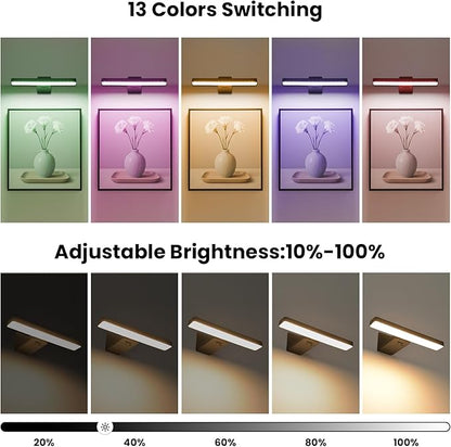 Picture Lights for Wall Battery Operated Black Wireless Art Light for Paintings, Rechargeable Display Lighting for Picture with Remote Control, RGB Poster Lights for Frame, Gallery, Portraits, 2 Pack