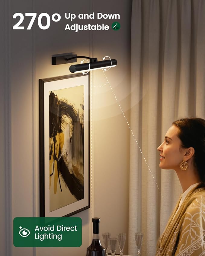 Bridika Picture Lights for Wall Battery Operated with Remote, 3 Color Modes and Dimmable Rechargeable Art Lights for Paintings, Gallery, Bedroom, Bathroom with Timer Black 2