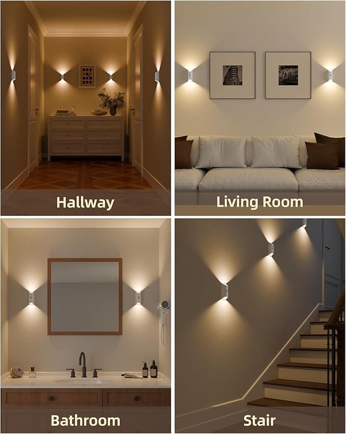 EZVALO Motion Sensor Wall Lights, 4000mAh Rechargeable Battery Operated Wall Sconces Set of 2, 3 Color Temps, Dimmable, Wireless Magnetic Night Light with Remote, Timer, for Stair, Hallway, Bathroom