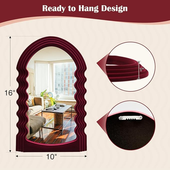 Mirror Wall Decor for Home Office Apartment, Colorful Decorative Mirror for Entryway Porch Fireplace, Irregular Hanging Wall Art Sculpture for Christmas (Wine Red)