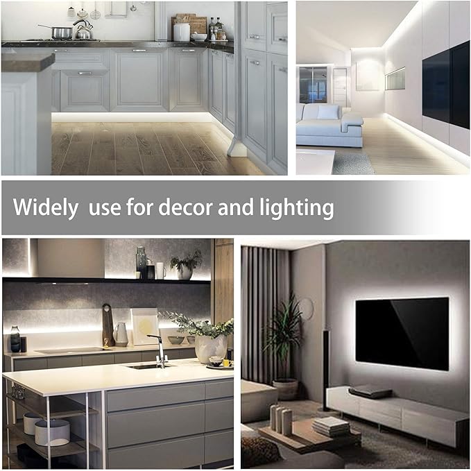 MYPLUS 32.8 FT White Strip Lights, Dimmable LED Tape Light 6500K Bright Daylight White, Flexible Under Cabinet Lights with 600 LEDs and UL Listed Safety Power Supply for Room,Kitchen and décor