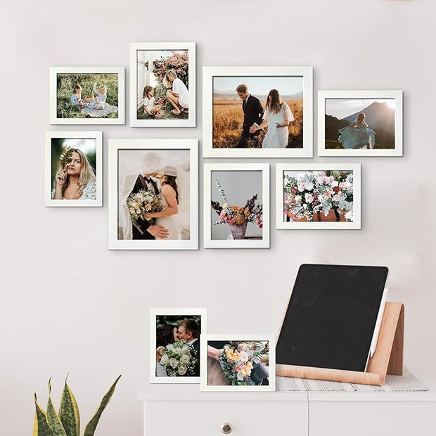 LUCKYLIFE Picture Frame Set 10-Pack, Gallery Wall Frame Collage with 8x10 5x7 4x6 Frames in White Finishes