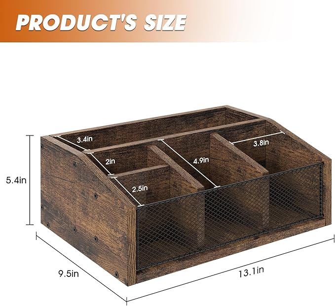 Coffee Bar Station Organizer Wooden Coffee Bar Accessories for Countertop Tea Condiment Organizer for Decor Storage Basket for K-Cup Pods Holder, Rustic Brown