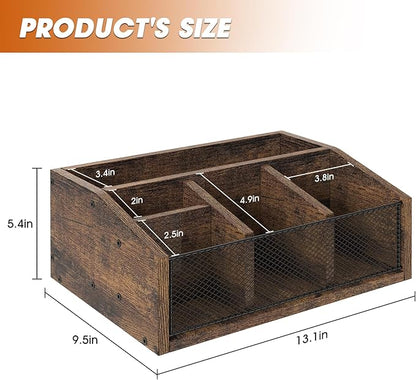 Coffee Bar Station Organizer Wooden Coffee Bar Accessories for Countertop Tea Condiment Organizer for Decor Storage Basket for K-Cup Pods Holder, Rustic Brown