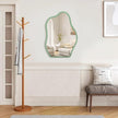 Asymmetrical Large Mirror Irregular Modern Mirror for Wall Decor Wooden Framed Hanging Wall Mirror Unique Shape Vanity Cloud Mirrors Decorative for Bedroom Bathroom Living Room Entryway