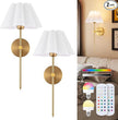 Battery Operated Wall Sconces Sets of 2, Indoor not Hardwired White Fabric lampshade Fixtures,Rechargeable Wireless 10 Colors Wall Lights with Dimmable Remote Control (20 inches)