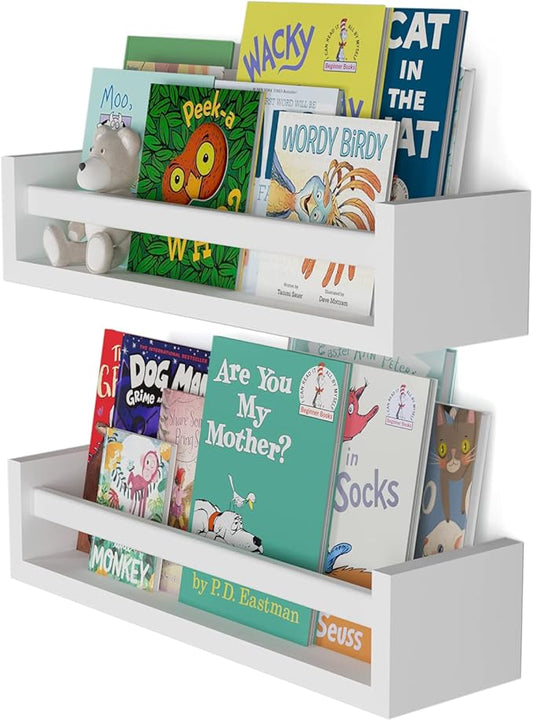 You Have Space Elba Floating Book Shelves for Kids Room Decor, Nursery Shelves for Wall, Bookshelf, White Set of 2