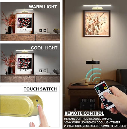 Picture Light,3AA Battery Wall Lights,Wireless Art Lights for Paintings,Remote Control Accent Light with Timer and Dimmable for Frame,Portrait,Mirror-GD