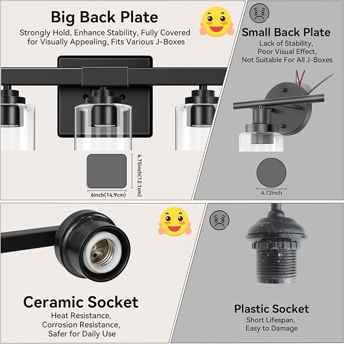 5-Light Matte Black Bathroom Light Fixtures, 31