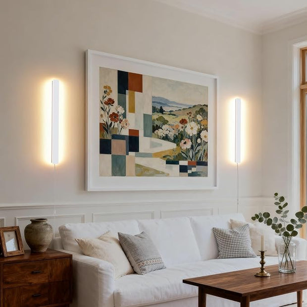 Modern Plug in Wall Sconces, 23.6 inch Frosted White LED Long Wall Lights, 12W Warm White 3000K Acrylic Indoor Wall lamp,with 59" Plug Cable for Bedroom, Living Room, Bathroom Makeup, Hallway