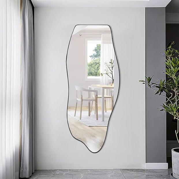 POZINO Irregular Mirror, 47"x20" Large Asymmetrical Mirrors, Funky Frameless Mirror Decor, Odd Shaped Mirrors for Bathroom Living Room Bedroom Entryway