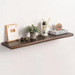 Live Edge Floating Shelf, 40 Inch Rustic Solid Elm Wood - Walnut Brown Finish with Invisible Brackets, Wall Mounted for Living Room, Kitchen, Bathroom