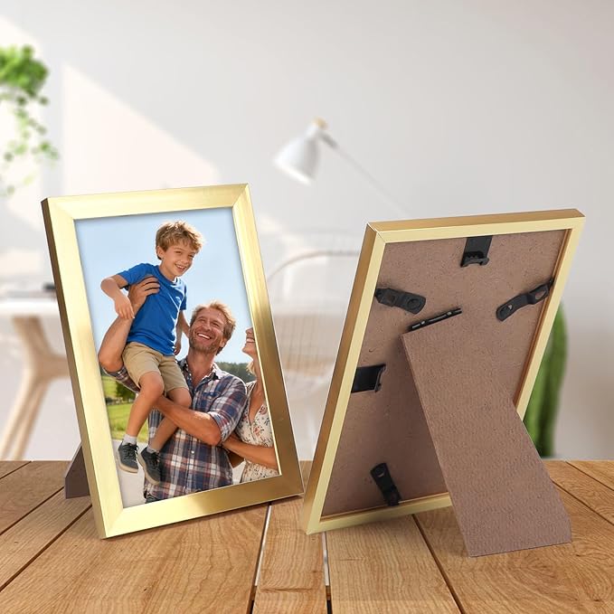 Hoikwo 14 Packs 4x6 Gold Multi Plastic Picture Frames Set with Plastic Cover for Family Photos, Artwork, Light Weight Bulk 4 by 6 Frames Pack for Wall Hanging and Table, Stylish Picture Frames