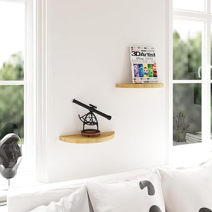 Small Floating Shelves for Wall Set of 2, Rustic Solid Pine Half Round Wood Walll Mounted Shelves for Bedroom Living Room Bathroom Kitchen Office and Plants Wall Decor (2, Primary Color)