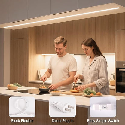 36inch Plug in Under Cabinet Lighting Strip for Kitchen, 120V Bright LED Under Counter Lights 6000k White Slim, Luces para Cocina Bajo Gabinete Under Shelf Wired Light for Sink/Workbench/Bookshelf