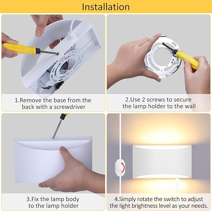 Lightess Plug in Wall Sconces 12W Modern LED Wall Light Dimmable Indoor Up Down Wall Lamp for Bedroom Living Room Hallway Staircase, Warm White