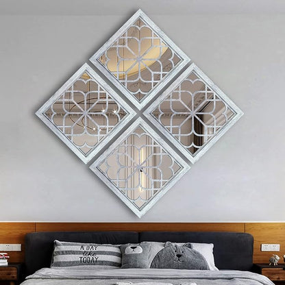 Wocred Set of 4 Mirrors Square Wall Mirror,Gorgeous Rustic Farmhouse Accent Mirror,Rustic White Color Entry Mirror for Bathroom Renovation,Bedrooms,Living Rooms and More(12”x12”4pcs)