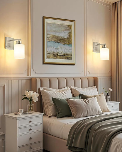 Wireless Wall Sconces, Nickel Battery Operated Wall Sconce Set of 2 with Timer Function, Easy Install Dimmable Rechargeable Wall Lamps for Living Room, Bedroom, Hallway, Entryway Decor 3000K