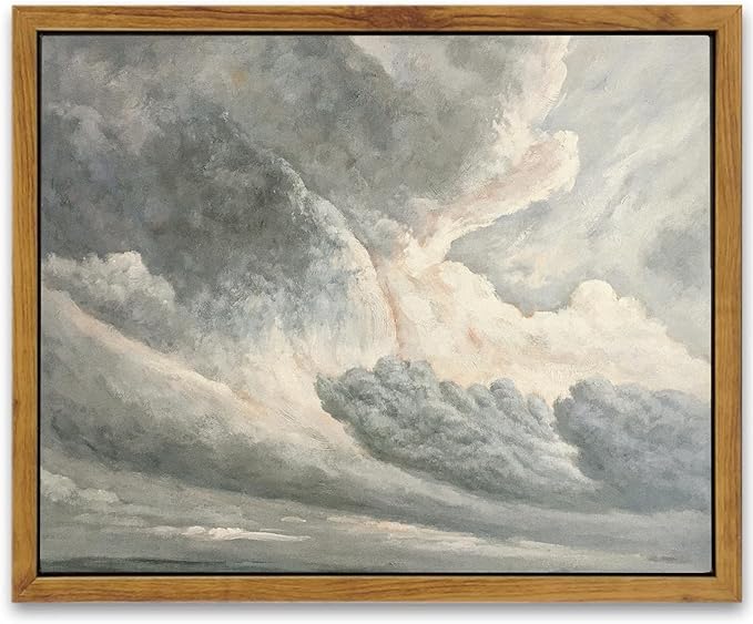 SHENIFY Landscape Framed Canvas Wall Art Vintage Classical Clouds in the Sky Prints Hallway Kitchen Office Decor - 8x10in Natural Framed