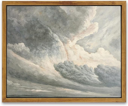 SHENIFY Landscape Framed Canvas Wall Art Vintage Classical Clouds in the Sky Prints Hallway Kitchen Office Decor - 8x10in Natural Framed