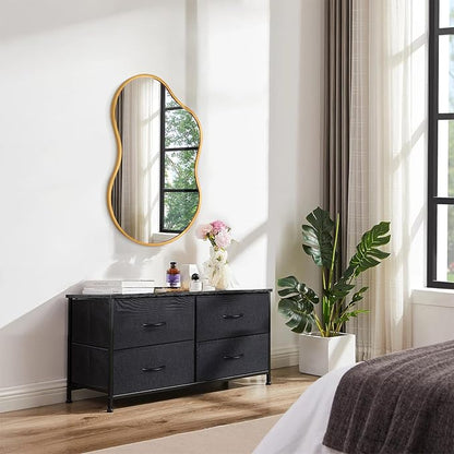 Irregcular Wall Mirror 26"x16" Gold Asymmetrical Bathroom Mirror Metal Framed Modern Decorative Vanity Mirrors for Bedroom Living Room Entryway