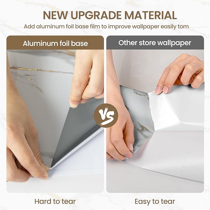 practicalWs Glossy Marble Wallpaper Peel and Stick White/Gold Granite Contact Paper Removable Wall Paper for Kitchen Countertop Cabinet Furniture 11.8