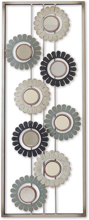 All American Collection New Modern Chic Aluminum/Metal Wall Decor Frame 12"x30" (Hollow Flowers Mirrors)