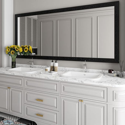 LaCheery Black Wood Mirror Frame Border Peel and Stick Mirror Border Tape Black Wallpaper Borders for Bathroom Mirrors Borders Sticker Waterproof Removable Bulletin Board Wall Paper Trim Decor 3"x197"