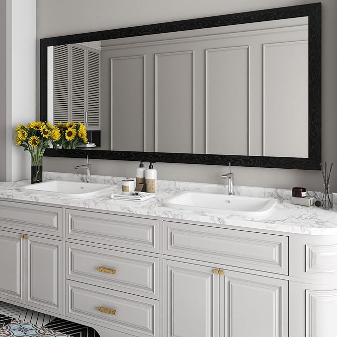 LaCheery Black Wood Mirror Frame Border Peel and Stick Mirror Border Tape Black Wallpaper Borders for Bathroom Mirrors Borders Sticker Waterproof Removable Bulletin Board Wall Paper Trim Decor 3